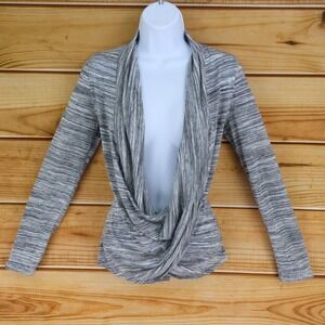 A. Byer Blouse Womens Sz S Gray Striped Polyester Long Sleeves Open Draped Front